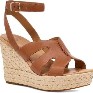 UGG Careena Wedge Heeled Sandals Chestnut Leather